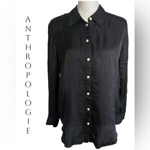 Anthropologie | Black Satin Button Down Top